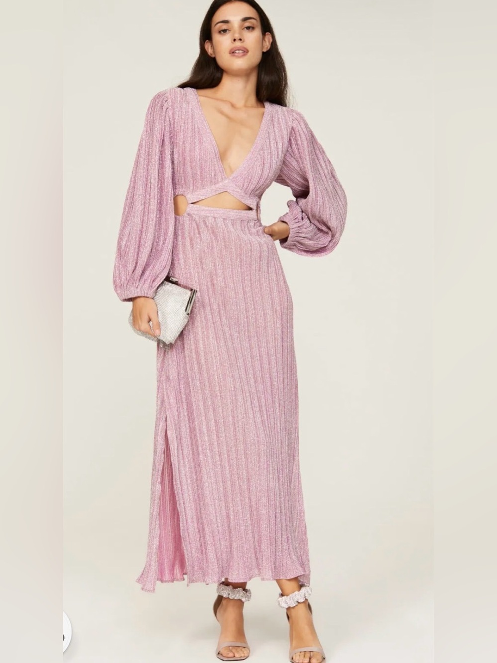 Suboo Mars Lavender Pink Metallic Cutout Maxi Long Sleeve Dress